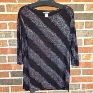 Notations 3/4 Length Sleeve Black and Silver Top Size M